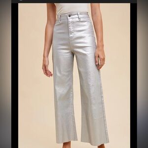 Meshski silver metallic coated wide leg raw hem crop jeans size XXL/12